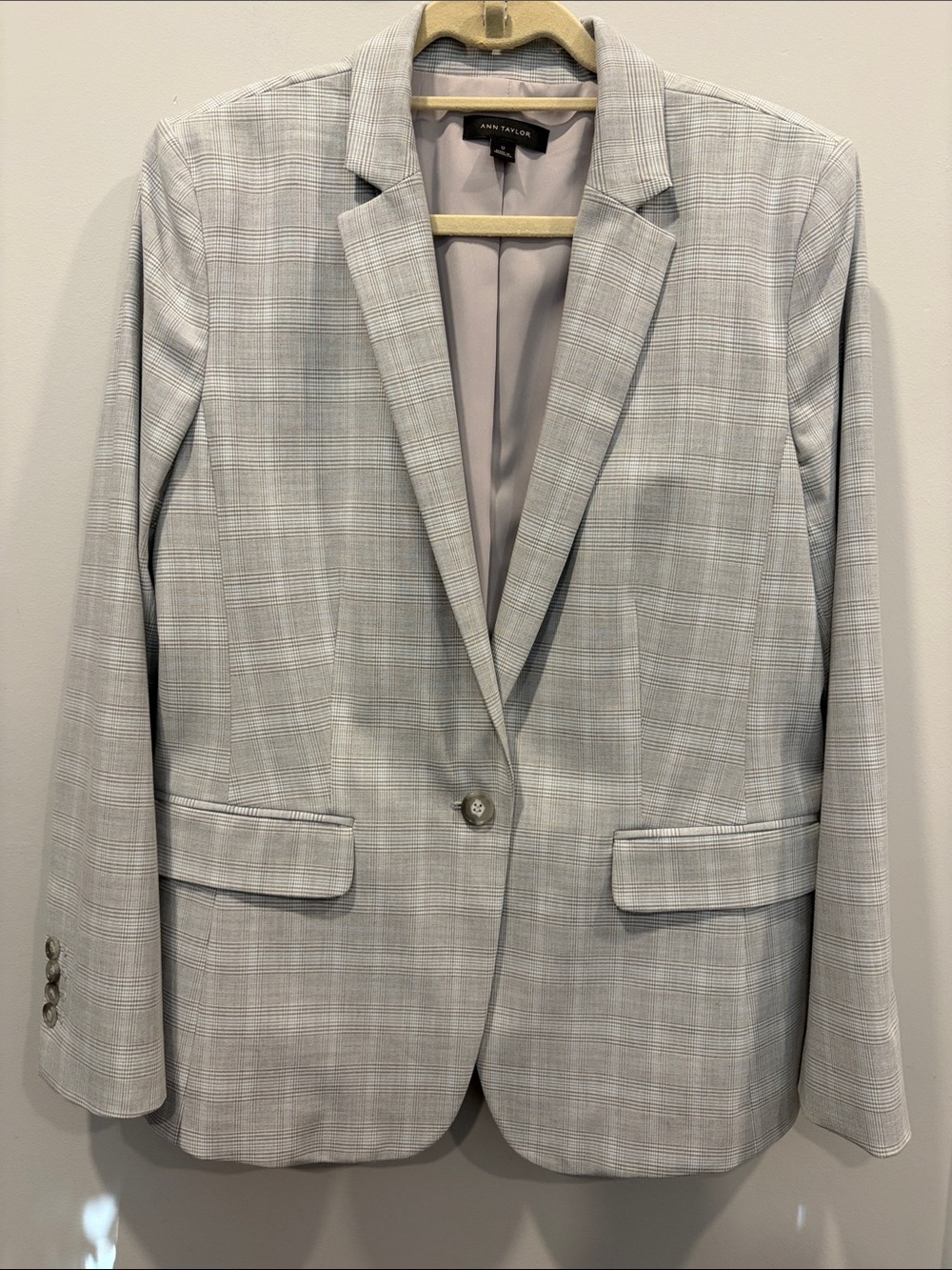 Ann Taylor Gray Plaid Single-Button Blazer